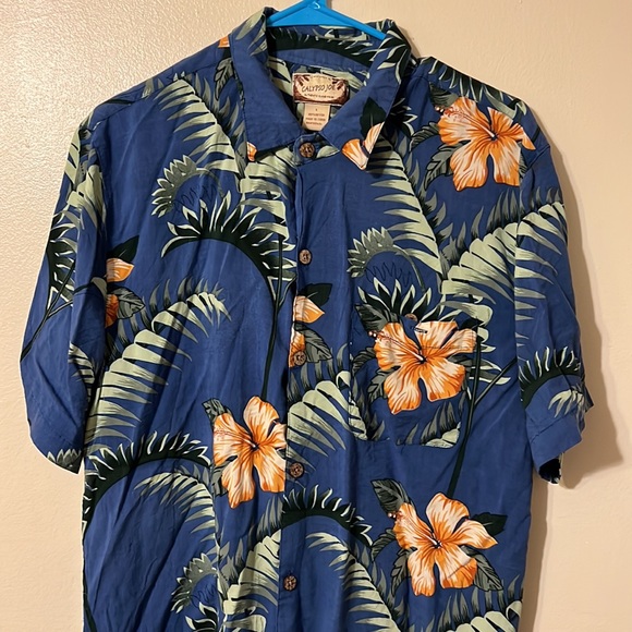 Calypso Joe Blue Floral Print Button Up Short Sleeve Men's Size Large - Picture 2 of 5
